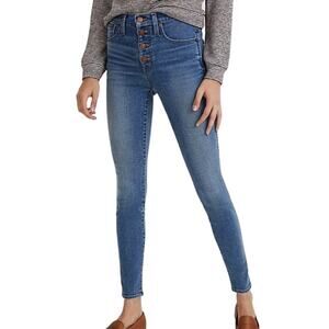 Madewell 10” High Rise Skinny Jeans Medium Wash Button Fly Pockets Stretch Logo